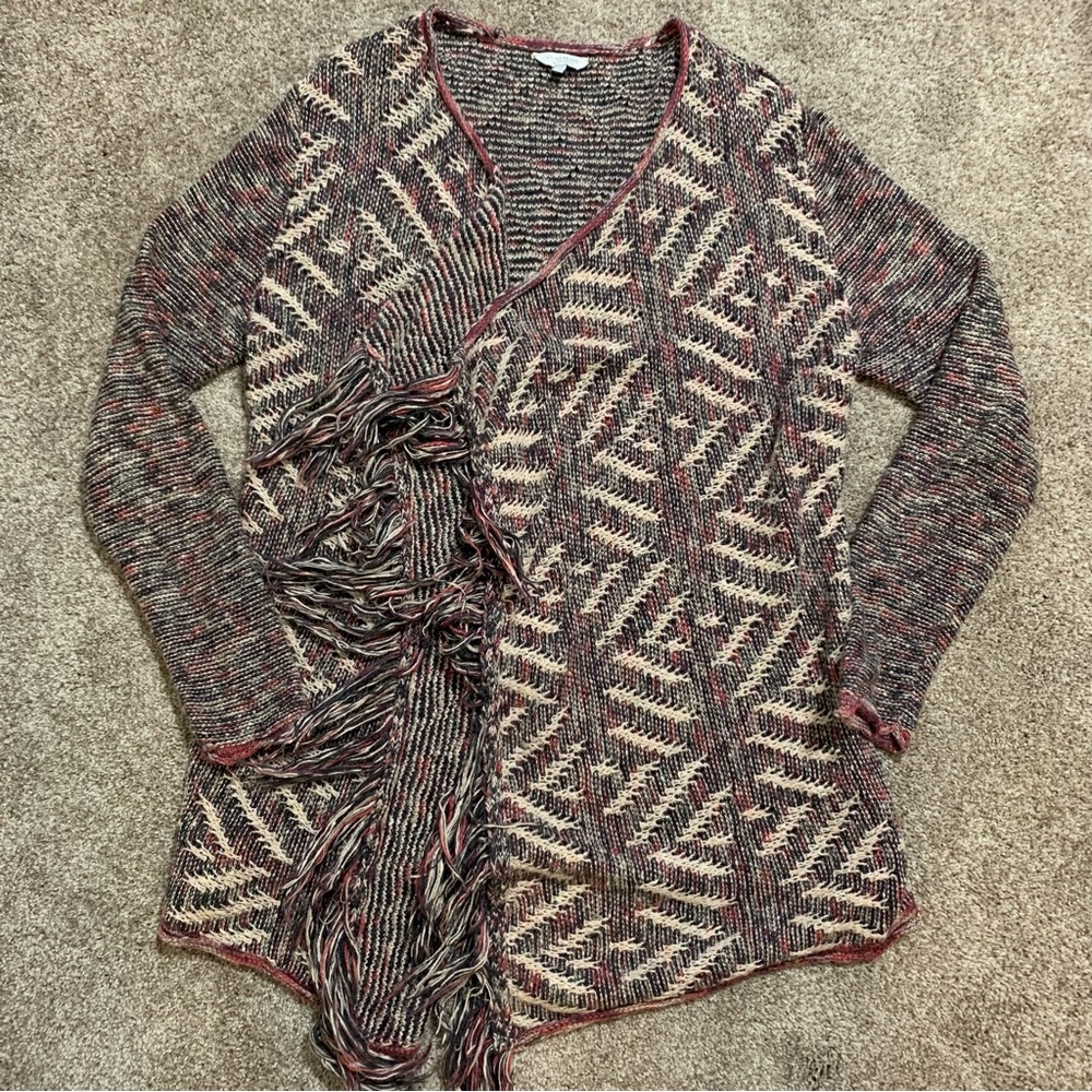 Lucky Brand Womens Boho Waterfall Fringe Western Afghan Blanket Cardigan Large